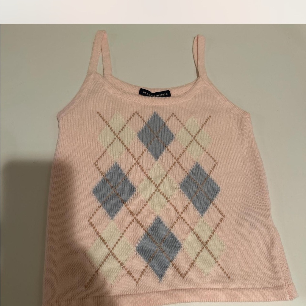 brandy melville pink argyle knit cami